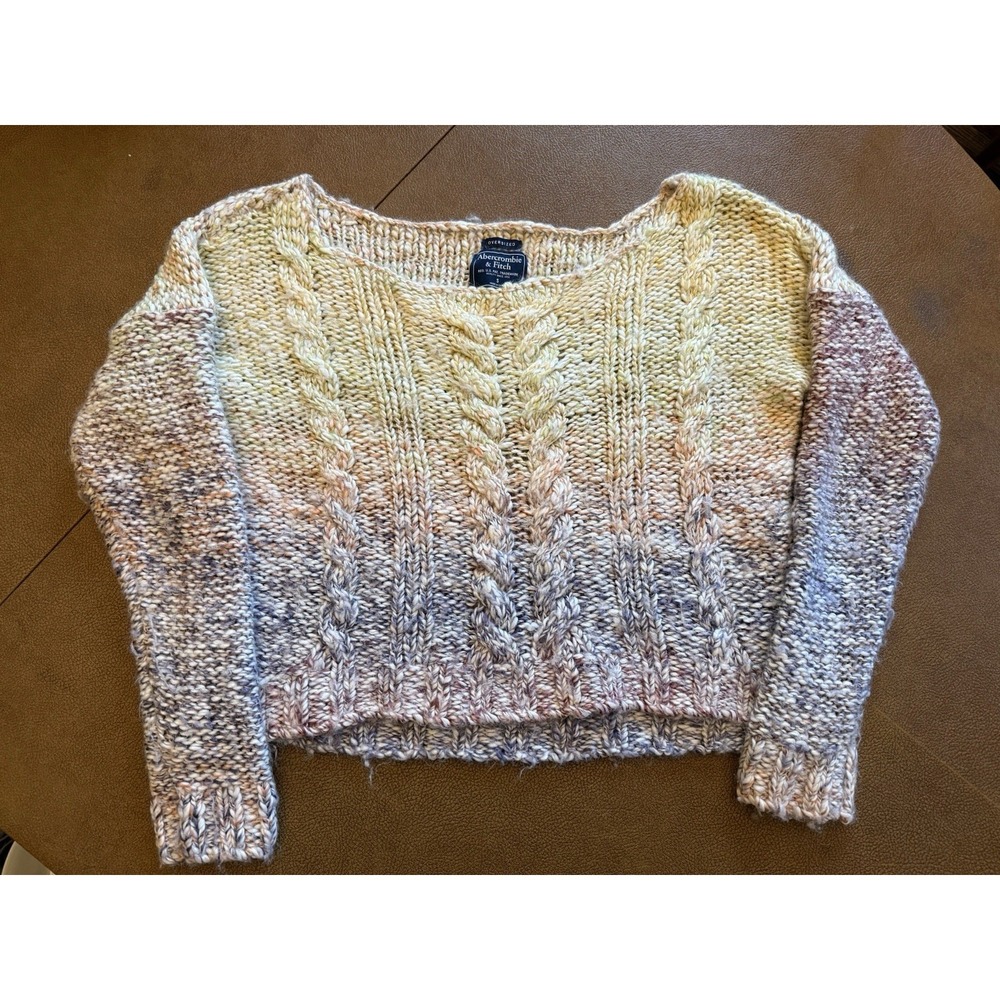 Abercrombie & Fitch Chunky Cable Knit Sweater SM Ombre Boatneck Crop Oversized
